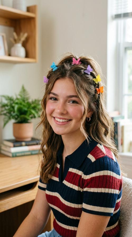 90s Inspired Butterfly Clip Look