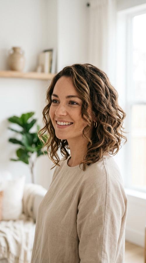 Angled Bob with Loose Curls