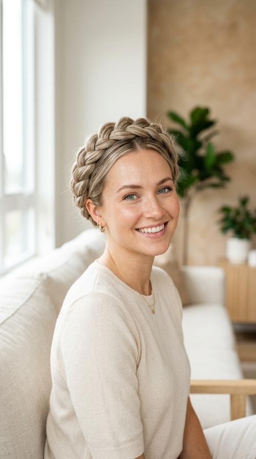 Ash Blonde Braided Crown (Halo Braid)