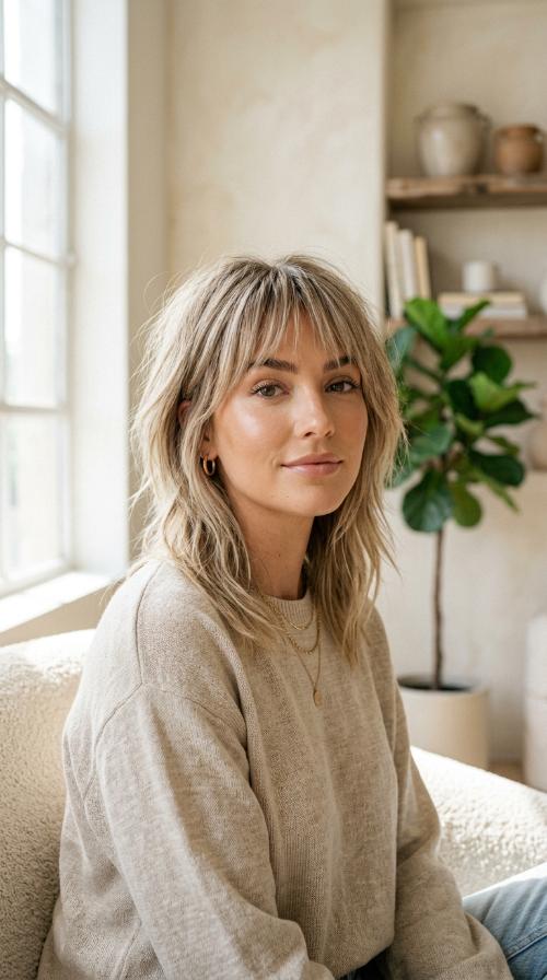 Ash Blonde Shag with Bangs