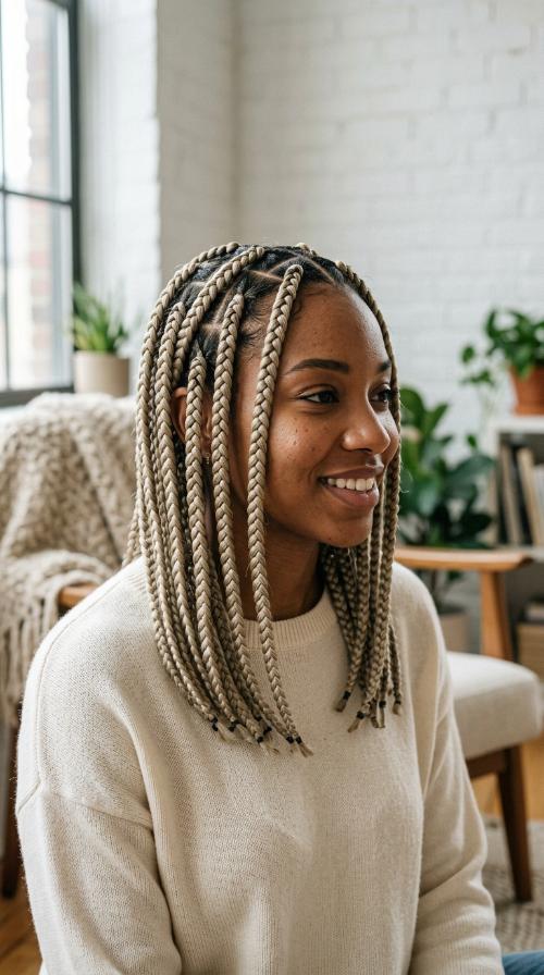 Ash Blonde Triangle Part Braids