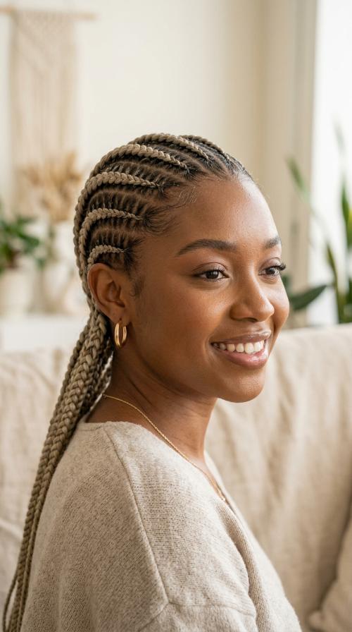 Ash Blonde Zig-Zag Part Cornrows