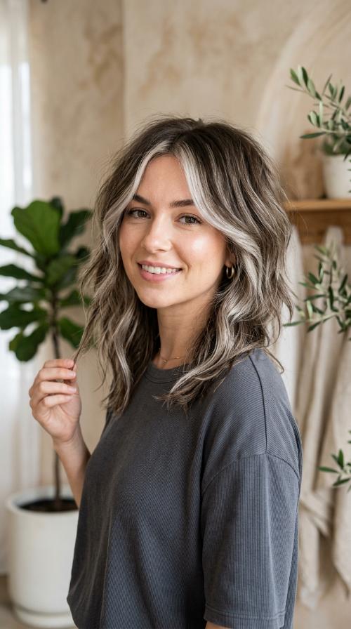 Ash Brown Shag with Cool Toned Highlights