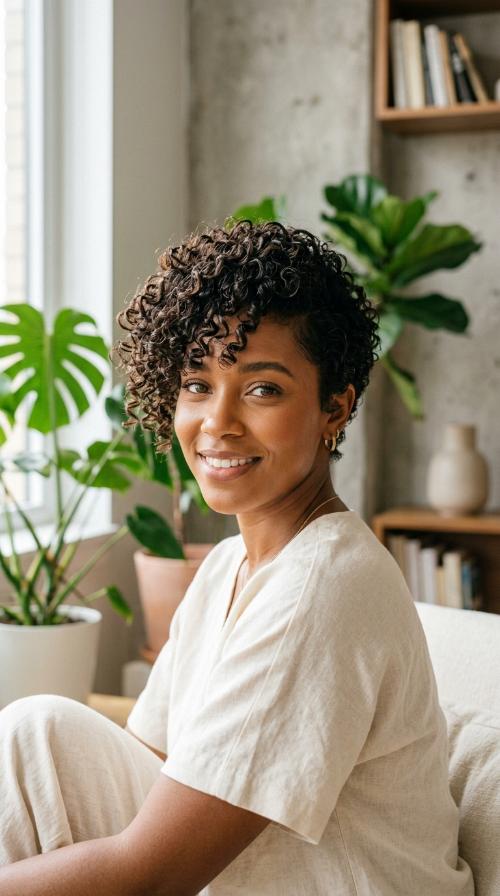 Asymmetrical Curly Pixie Cut