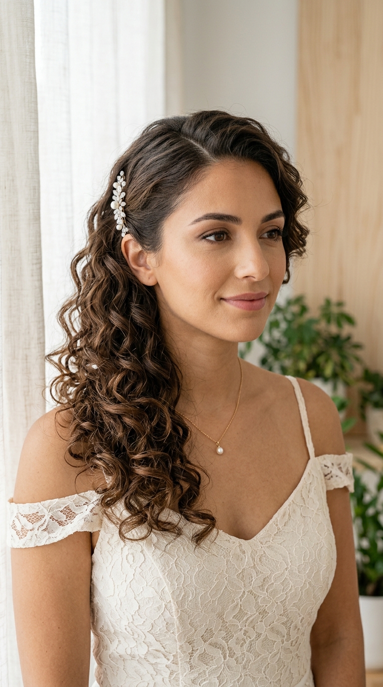 Asymmetrical Side-Swept Curls