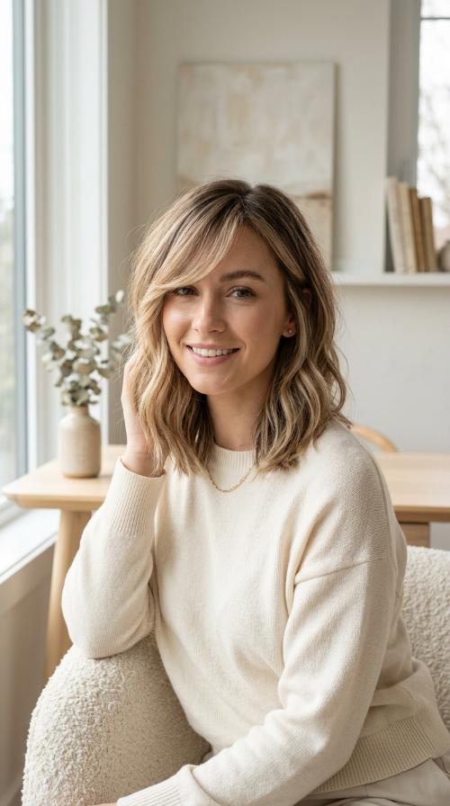 Balayage Lob with Long Side Fringe