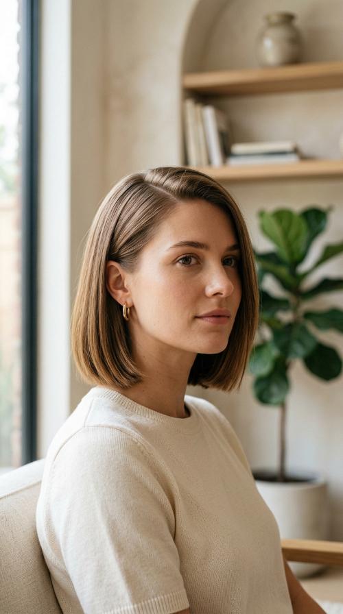Blunt Cut with Deep Side Part