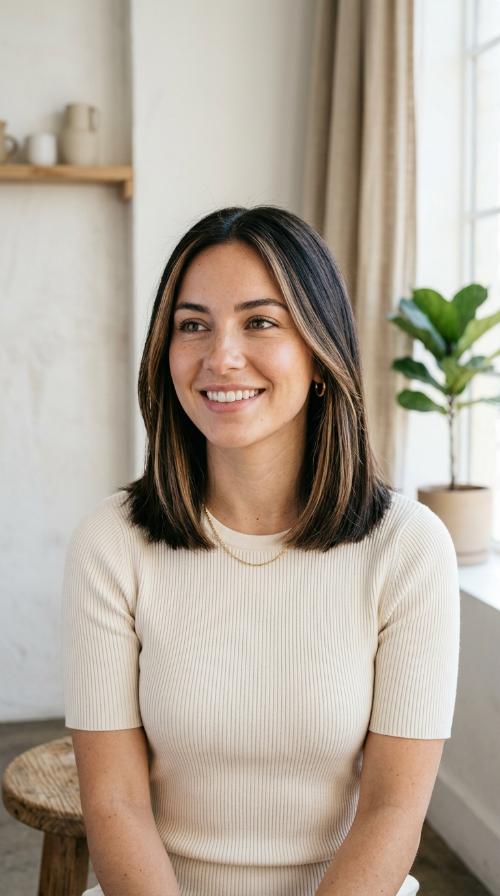 Blunt Cut with Face-Framing Highlights