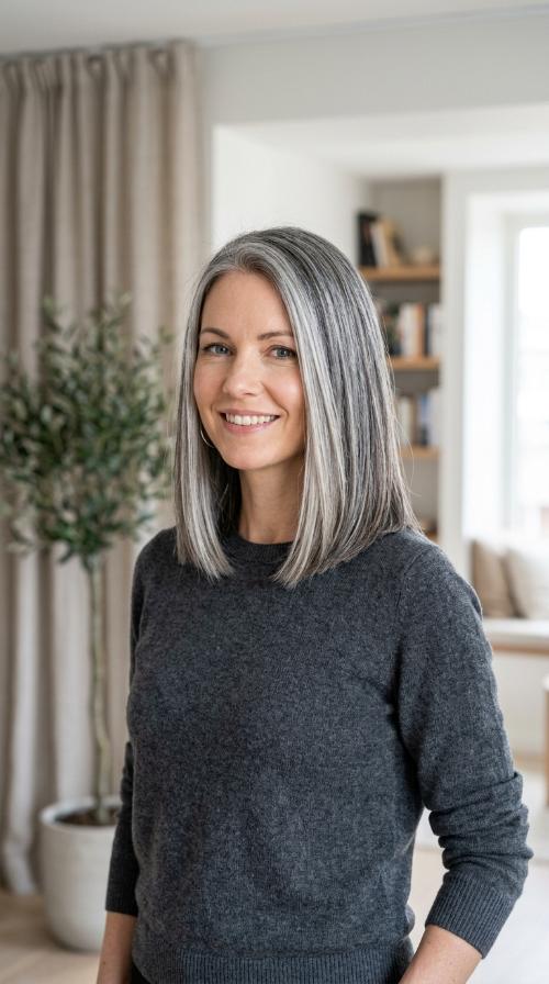Blunt Cut with Silver Highlights