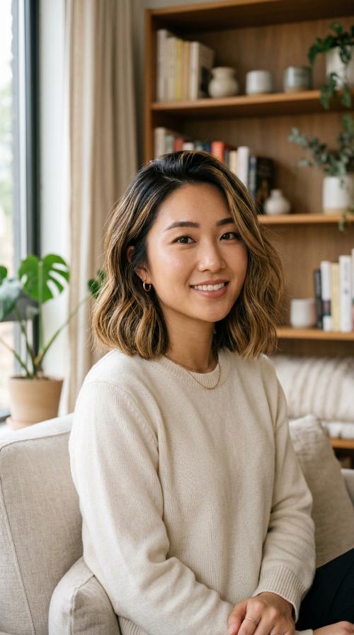 Blunt Lob with Honey Tones