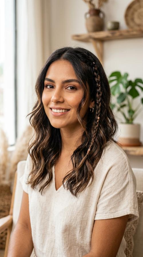 Bohemian Braids Integrated into Loose Hair