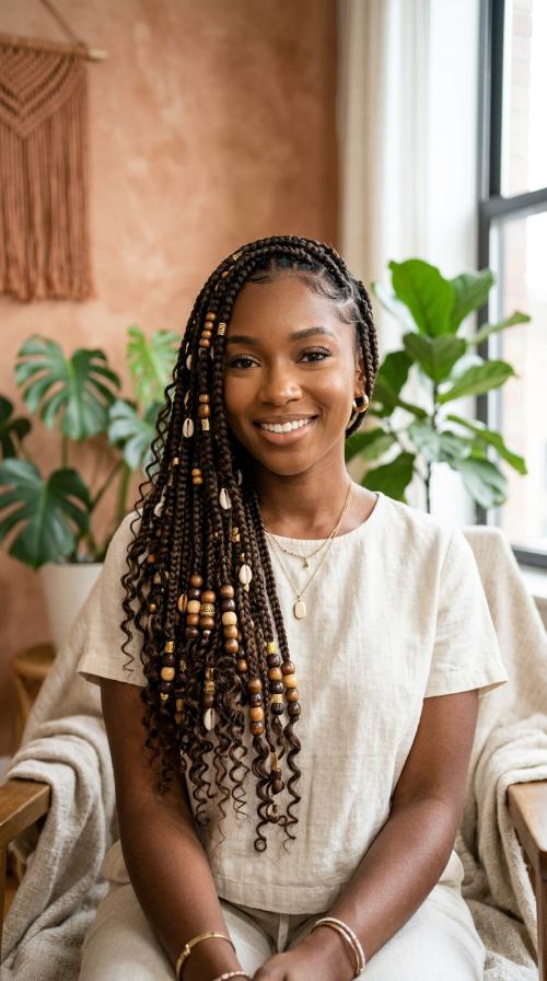 Bohemian Braids with Wooden Bead Accents