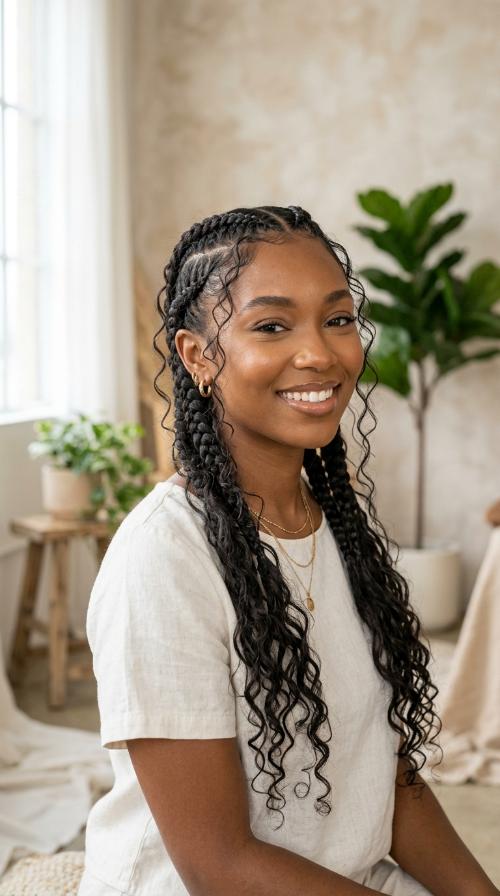 Bohemian Feed-In Braids with Wispy Tendrils