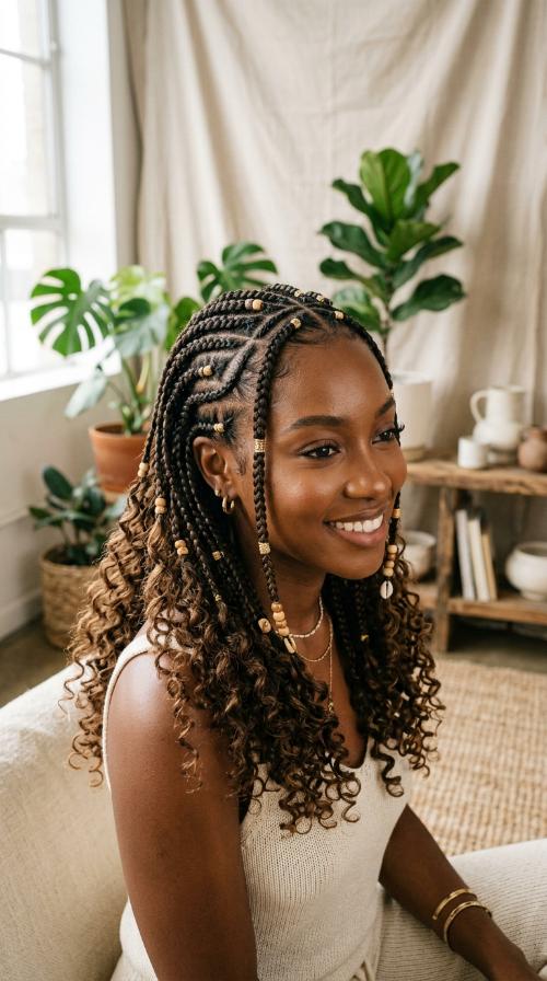 Bohemian Fulani Braids with Curly Ends