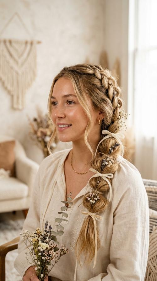 Boho Bubble Braid with Ribbon
