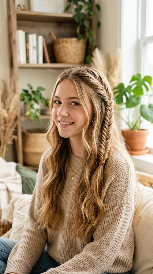 Boho Half-Up Fishtail Braid