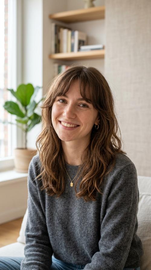 Bottleneck Bangs with Mid-Length Hair