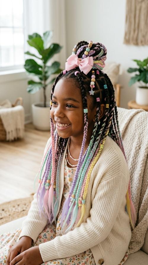 Box Braids with Pastel Extensions