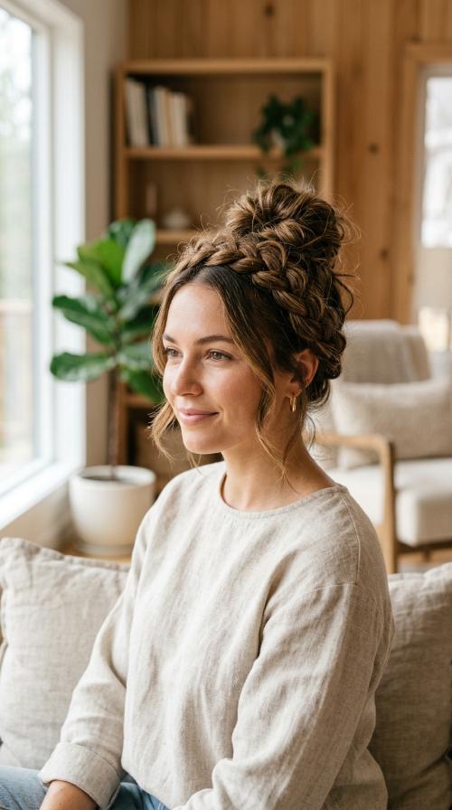Braided Crown Messy Bun