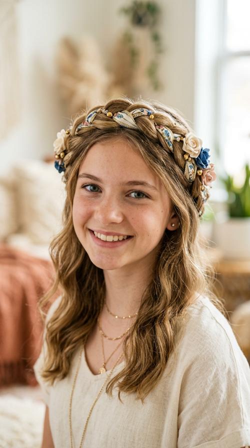 Braided Crown with Intertwined Silk