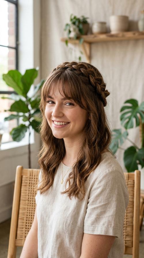 Braided Half-Up Style with Bangs
