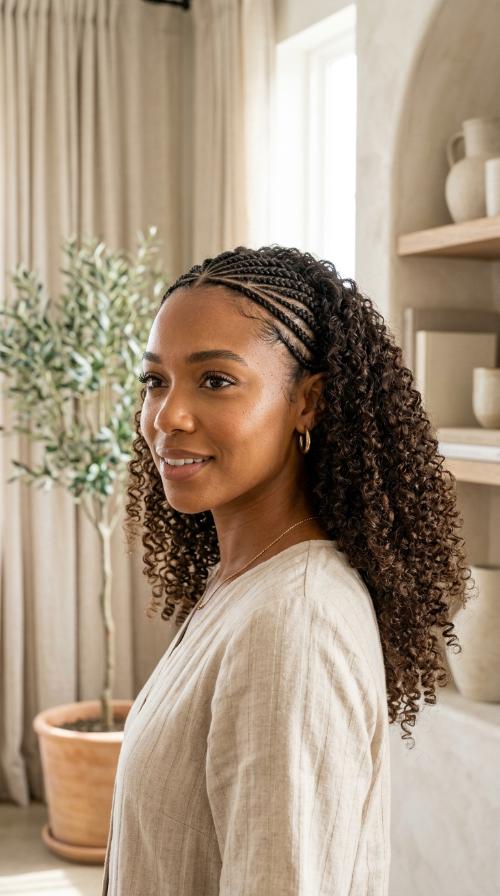 Braided Headband Style with Tight Corkscrew Curls