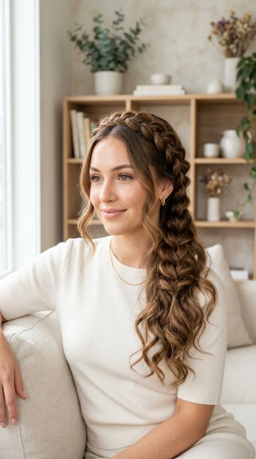 Braided Headband with Brushed-Out Waves