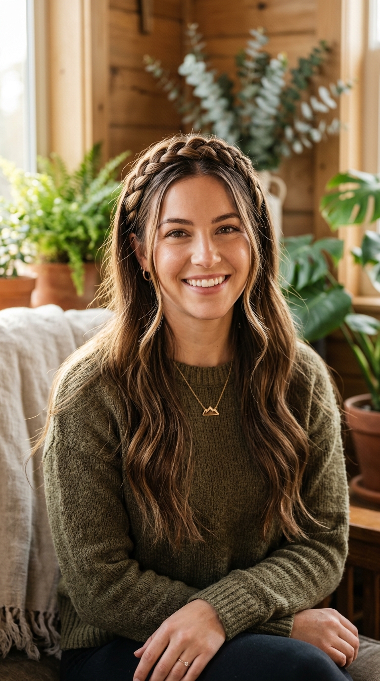 Braided Headband with Down Hair