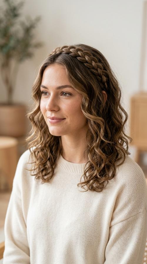 Braided Headband with Loose Curls