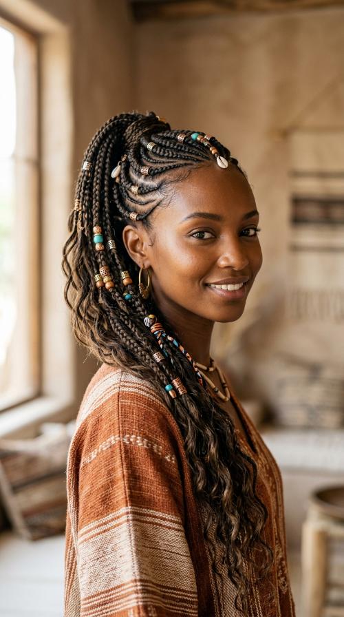 Braided Ponytail with Tribal Accents