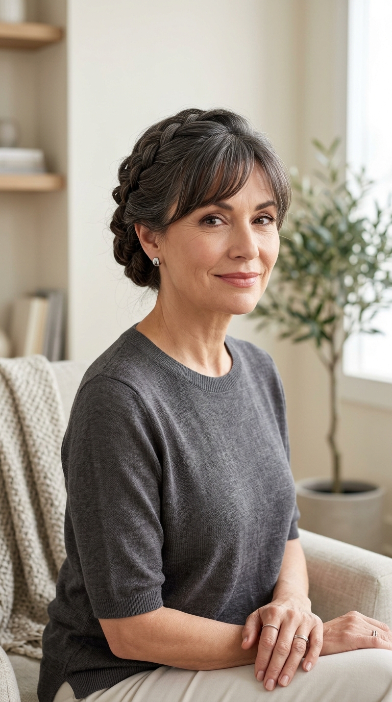 Braided Updo with Soft Fringe