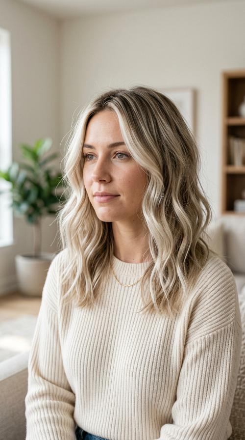 Bright Platinum Foilayage on Fine Hair