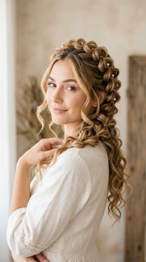Bubble Braid Crown with Beachy Curls