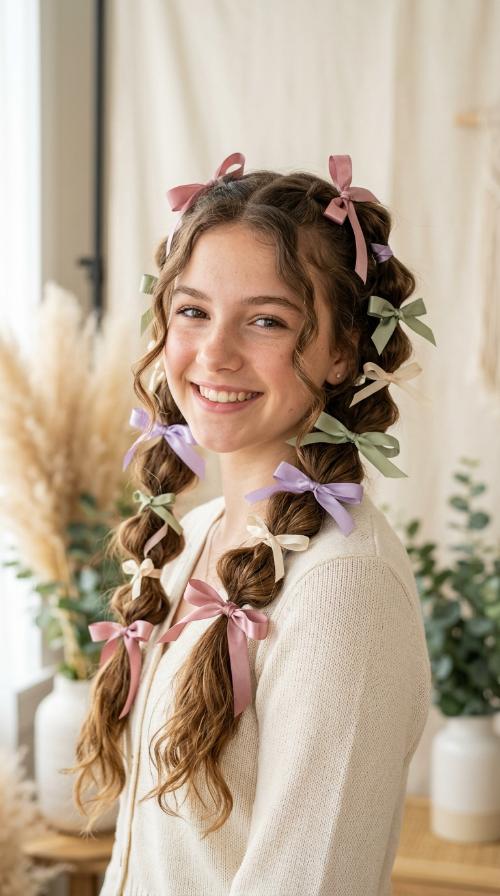 Bubble Braids with Satin Ribbons