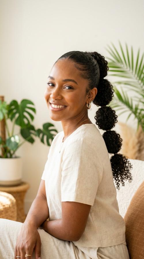 Bubble Ponytail with Defined Curls