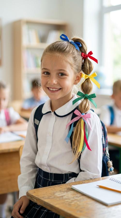 Bubble Ponytail with Multi-Ribbons