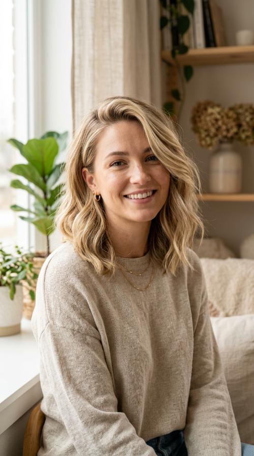Buttercream Blonde Side-Parted Style