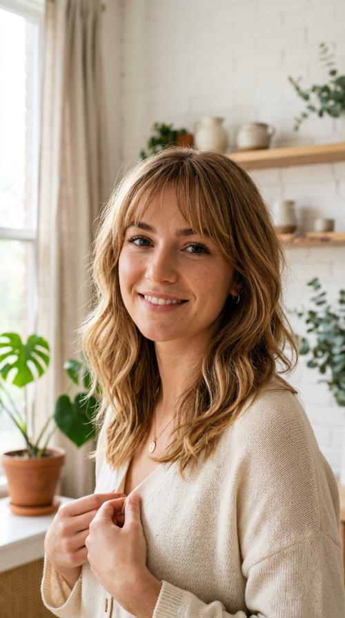 Caramel Blonde Wispy Bangs