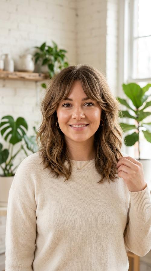 Choppy Shoulder Cut with Arched Curtain Bangs