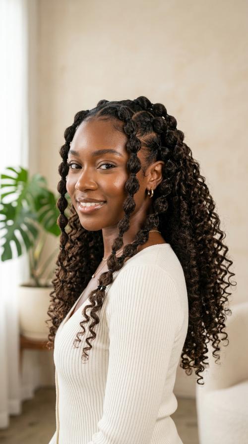 Chunky Bubble Braids with Ribbon Curls