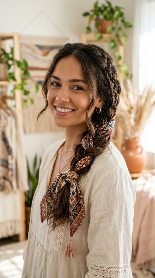 Chunky Side Braid with Scarf
