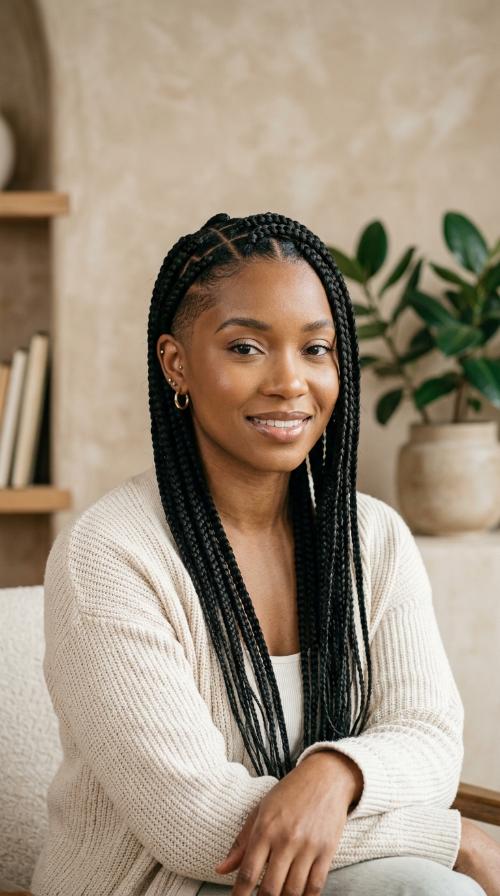 Classic Box Braids with a Tapered Fade
