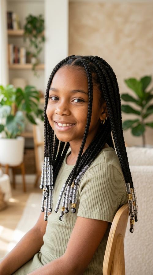 Classic Box Braids with Clear Beads