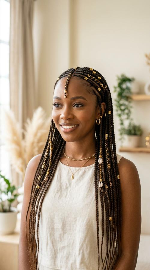 Classic Center-Parted Medium Fulani Braids