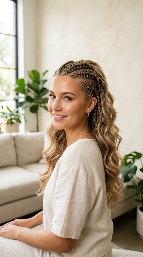 Classic Dutch Braids with Loose Beachy Waves