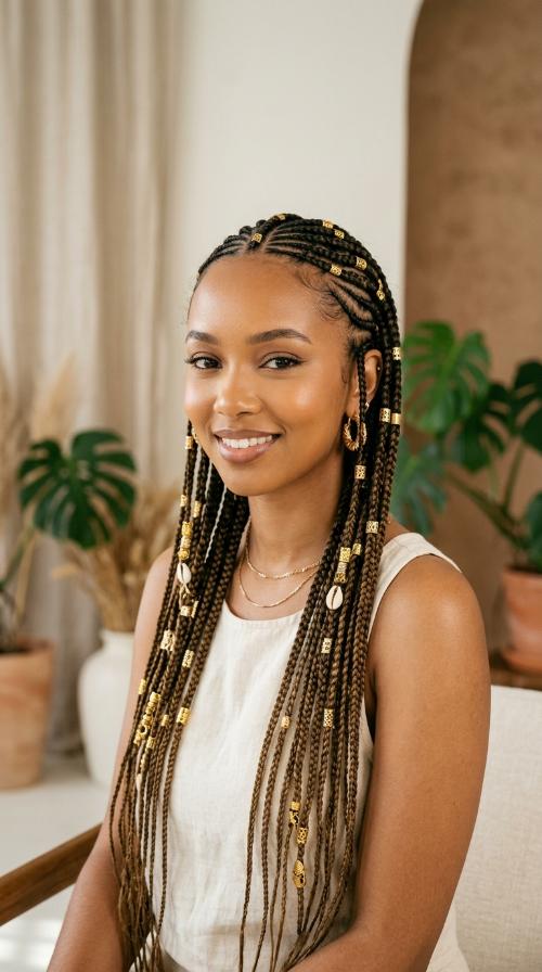 Classic Fulani Braids with Gold Beads