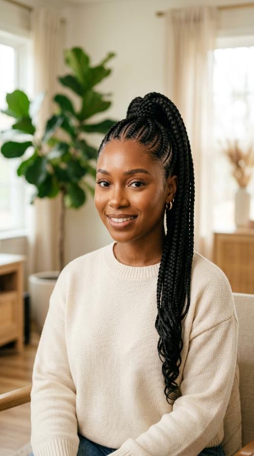 Classic High Ponytail Stitch Braids