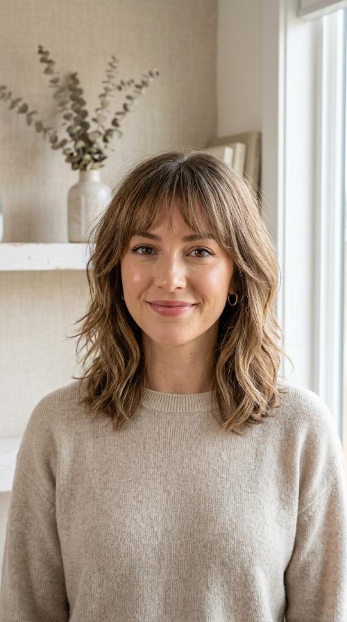 Classic Layered Lob with Wispy Bangs