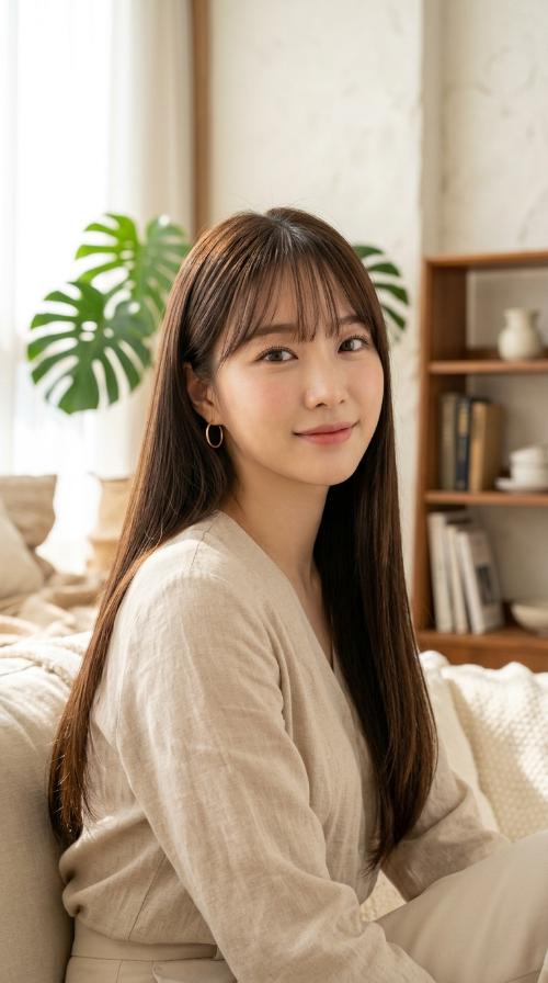 Classic Long Silky Straight with See-Through Bangs