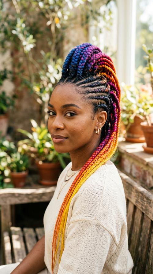 Colorful Ombre Mohawk Braids